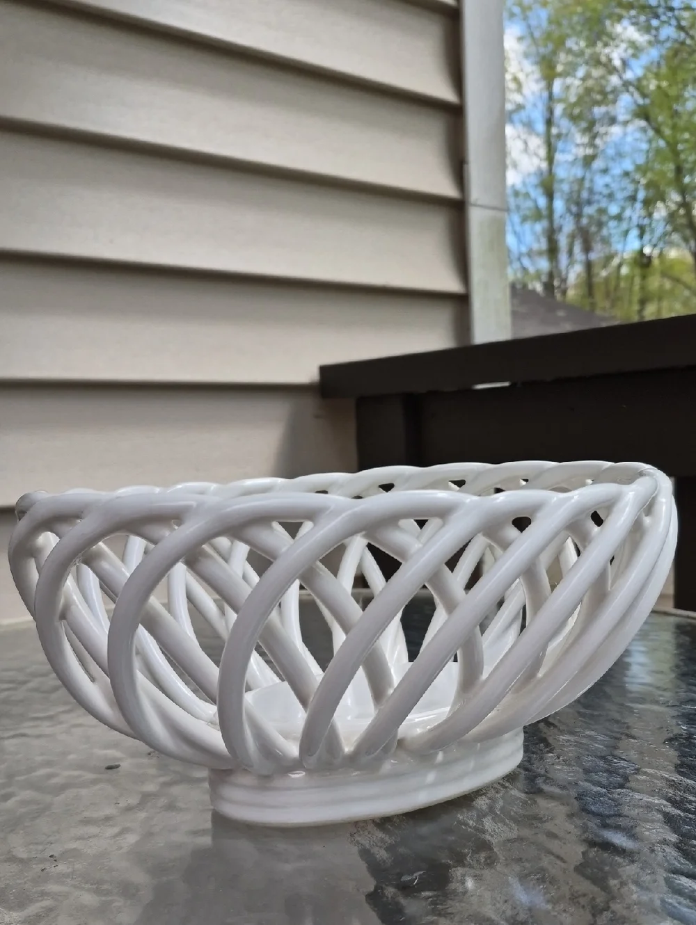 Vintage White Ceramic Open Weave Decorative Bowl